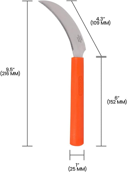 K206P Stainless Steel Sickle, A+ Grade, Plastic Handle, 4.3-Inch Blade , Orange