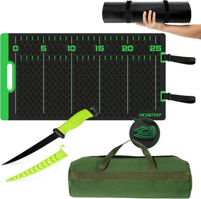 Fish Fillet Mat Kit With 25" Ruler, 7" filet knife & Storage Bag - Non-Slip Texture Portable & Durable Cleaning Cutting Board for Easy Filleting,Fishing gear, 29.5"x15.5"