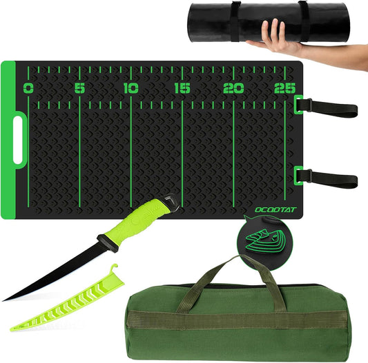 Fish Fillet Mat Kit With 25" Ruler, 7" filet knife & Storage Bag - Non-Slip Texture Portable & Durable Cleaning Cutting Board for Easy Filleting,Fishing gear, 29.5"x15.5"