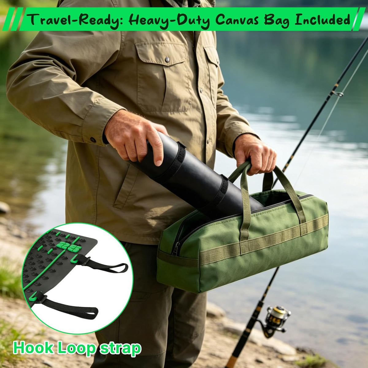 Fish Fillet Mat Kit With 25" Ruler, 7" filet knife & Storage Bag - Non-Slip Texture Portable & Durable Cleaning Cutting Board for Easy Filleting,Fishing gear, 29.5"x15.5"