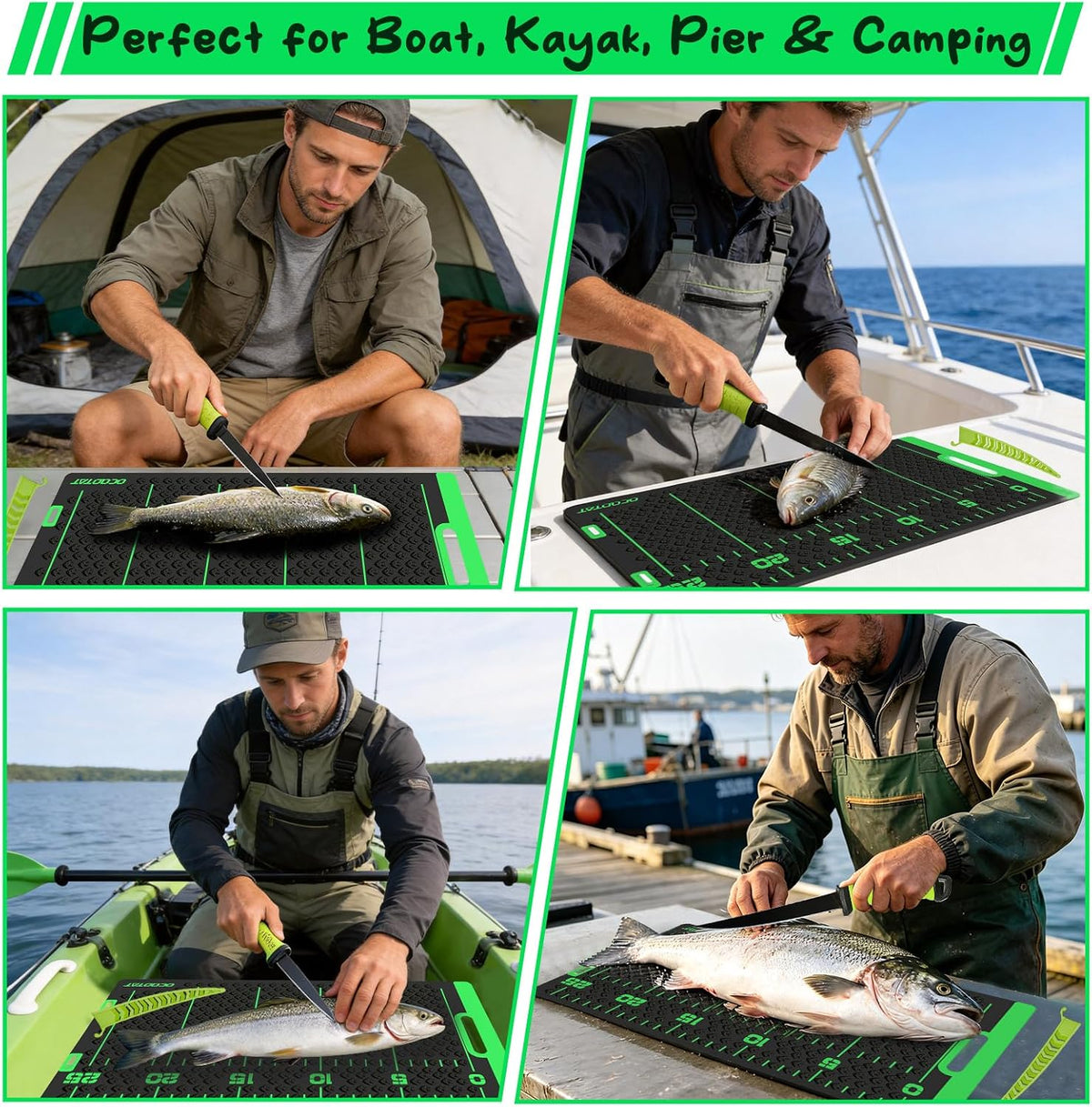 Fish Fillet Mat Kit With 25" Ruler, 7" filet knife & Storage Bag - Non-Slip Texture Portable & Durable Cleaning Cutting Board for Easy Filleting,Fishing gear, 29.5"x15.5"