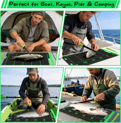 Fish Fillet Mat Kit With 25" Ruler, 7" filet knife & Storage Bag - Non-Slip Texture Portable & Durable Cleaning Cutting Board for Easy Filleting,Fishing gear, 29.5"x15.5"