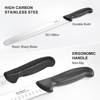 Brisket Knife, Carving Knife for Meat Cutting Slicing Knives | 12 inch Ultra Sharp Blade, Premium High Carbon Stainless Steel, Turkey and Roast