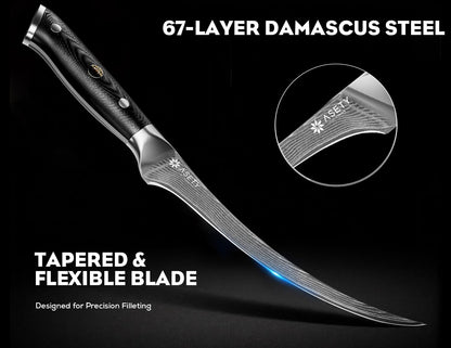 Damascus Knife Set 3 PCS, Japanese Kitchen Knives with G10 Handle