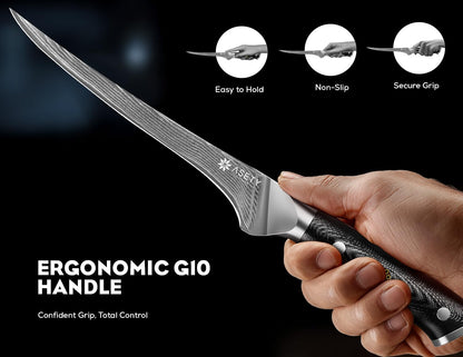 Damascus Knife Set 3 PCS, Japanese Kitchen Knives with G10 Handle