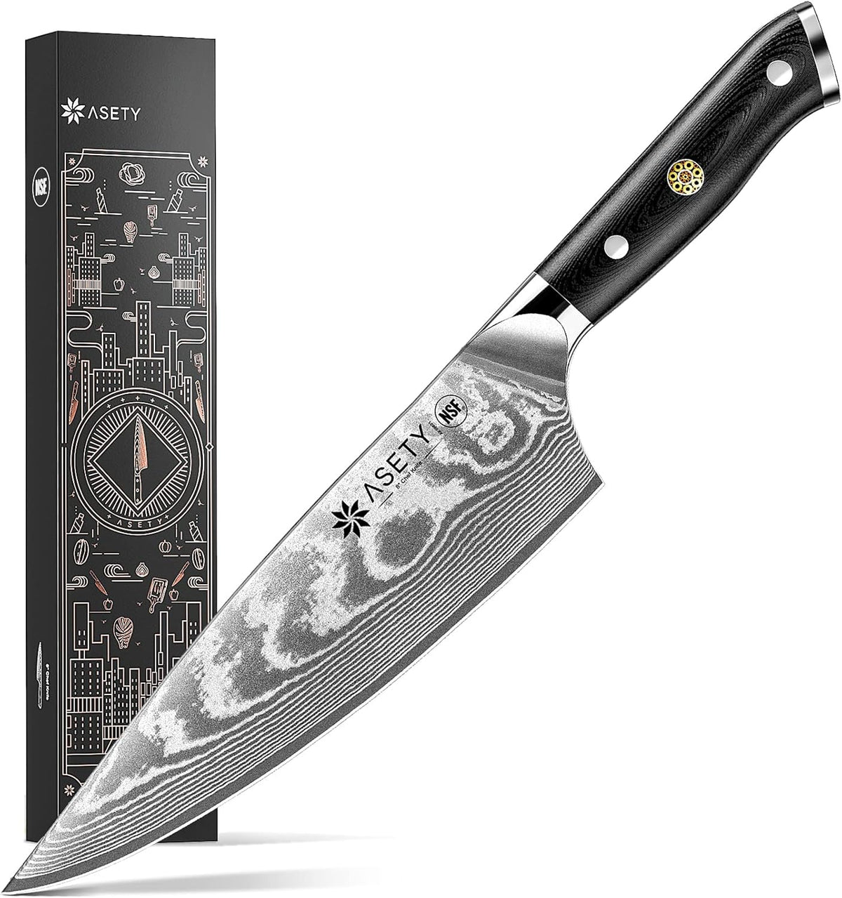 Damascus Knife Set 3 PCS, Japanese Kitchen Knives with G10 Handle