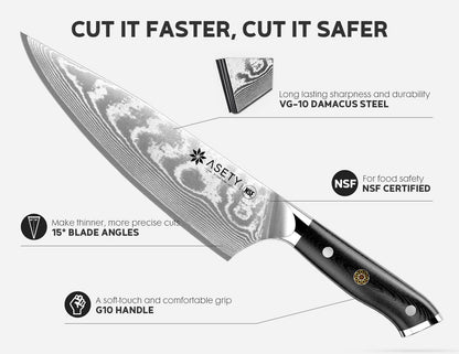 Damascus Knife Set 3 PCS, Japanese Kitchen Knives with G10 Handle