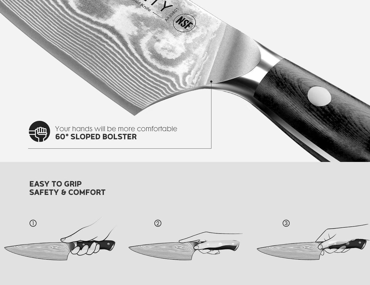 Damascus Knife Set 3 PCS, Japanese Kitchen Knives with G10 Handle