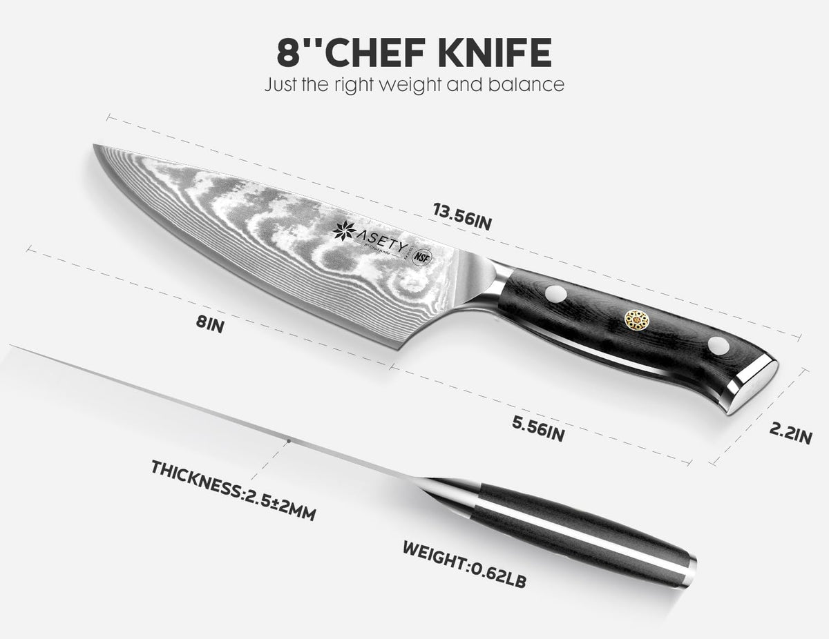 Damascus Knife Set 3 PCS, Japanese Kitchen Knives with G10 Handle