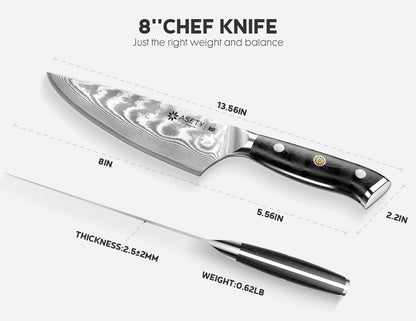 Damascus Knife Set 3 PCS, Japanese Kitchen Knives with G10 Handle