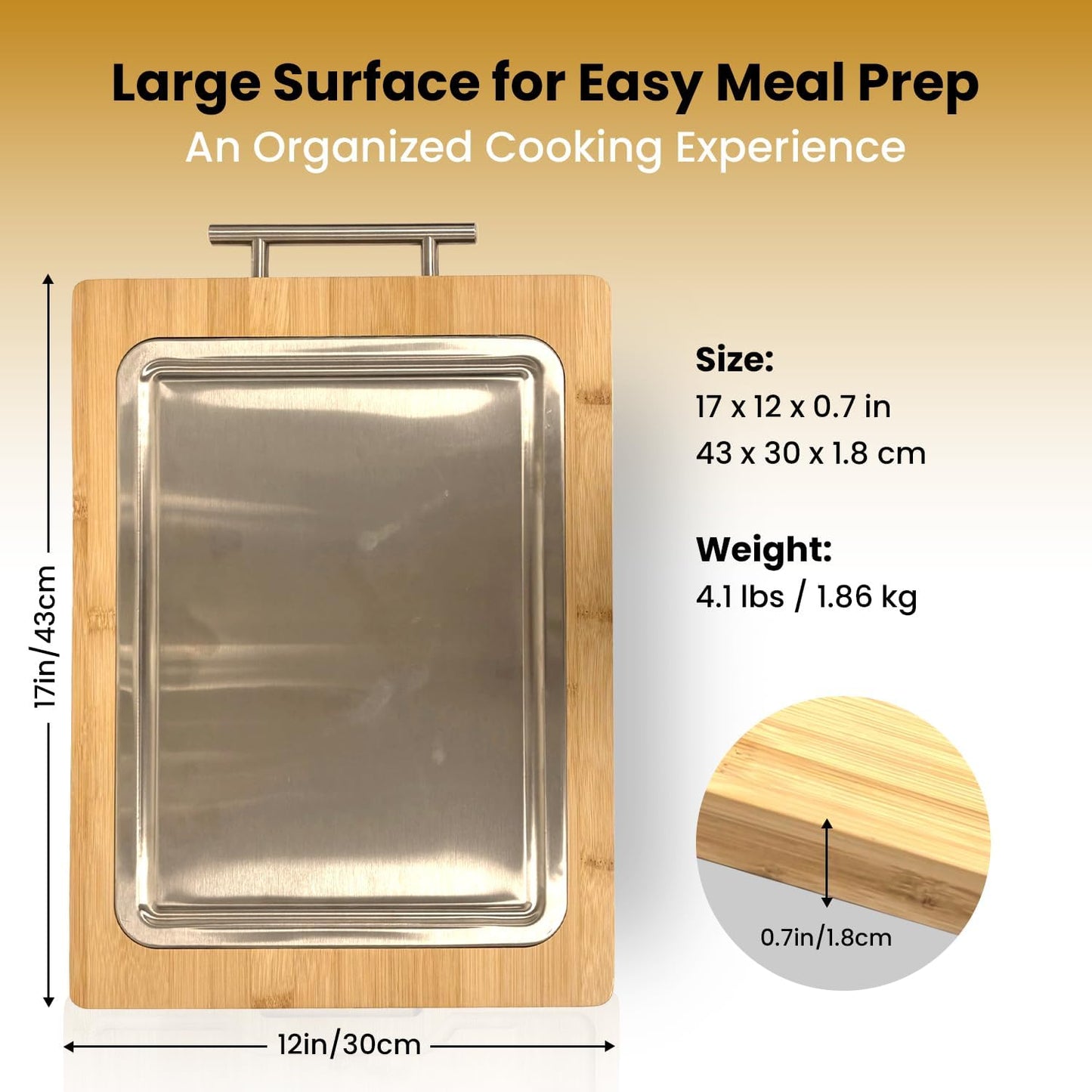 Double Sided Bamboo Cutting Board With Handle, 2-in-1 Stainless Steel Cutting Board With Juice Groove, Large Meat Cutting Board, Wood Cutting Boards For Kitchen, 16.9 x11.8 in