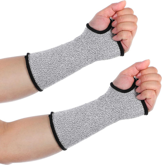 2 Pairs Cut Resistant Sleeves Arm Protection Sleeves with Thumb Holes Arm Guards for Men Women Industrial Gardening Sleeve(8.6 x 3.7 Inches Gray)