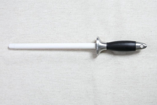 White Ceramic Honing Rod Sharpening Steel, shatterproof rod with an anti-break tip & stainless steel handle