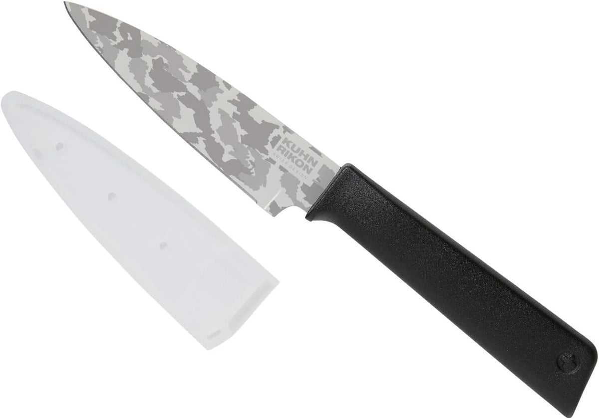 Colori+ Non-Stick Straight Paring Knife with Safety Sheath, 4 inch/10.16 cm Blade, Funky Fruit Citrus