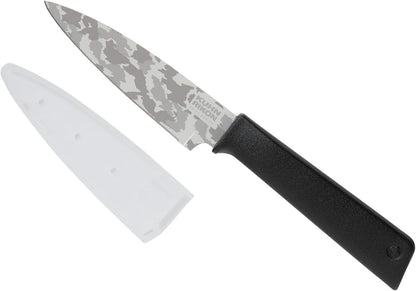 Colori+ Non-Stick Straight Paring Knife with Safety Sheath, 4 inch/10.16 cm Blade, Funky Fruit Citrus