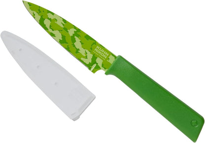 Colori+ Non-Stick Straight Paring Knife with Safety Sheath, 4 inch/10.16 cm Blade, Funky Fruit Citrus