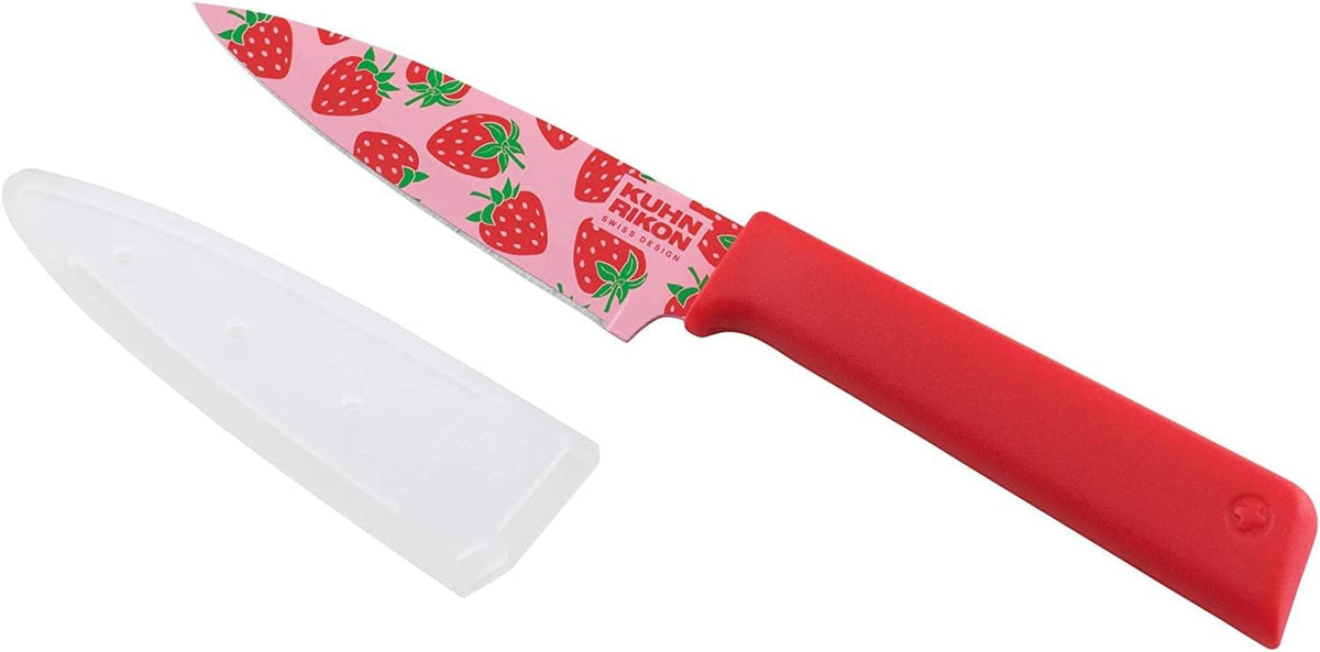 Colori+ Non-Stick Straight Paring Knife with Safety Sheath, 4 inch/10.16 cm Blade, Funky Fruit Citrus