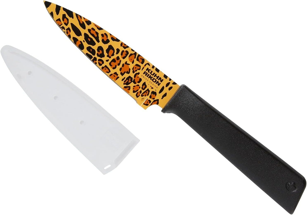 Colori+ Non-Stick Straight Paring Knife with Safety Sheath, 4 inch/10.16 cm Blade, Funky Fruit Citrus