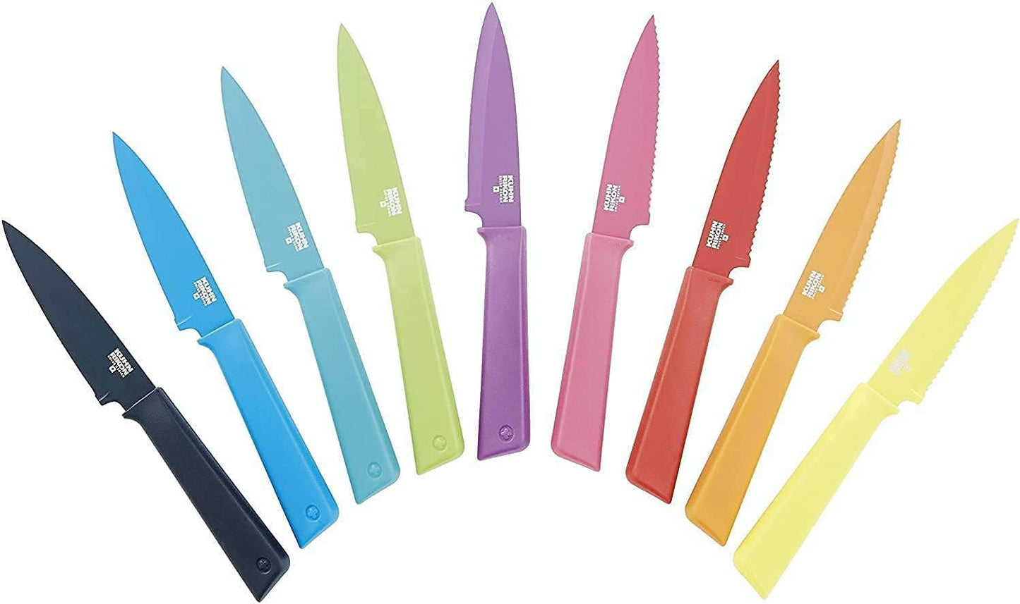 Colori+ Non-Stick Straight Paring Knife with Safety Sheath, 4 inch/10.16 cm Blade, Funky Fruit Citrus