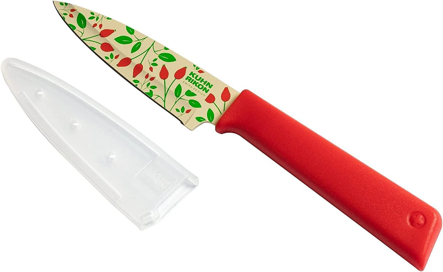 Colori+ Non-Stick Straight Paring Knife with Safety Sheath, 4 inch/10.16 cm Blade, Funky Fruit Citrus
