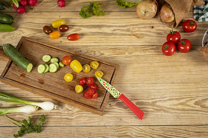 Colori+ Non-Stick Straight Paring Knife with Safety Sheath, 4 inch/10.16 cm Blade, Funky Fruit Citrus