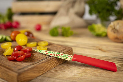 Colori+ Non-Stick Straight Paring Knife with Safety Sheath, 4 inch/10.16 cm Blade, Funky Fruit Citrus