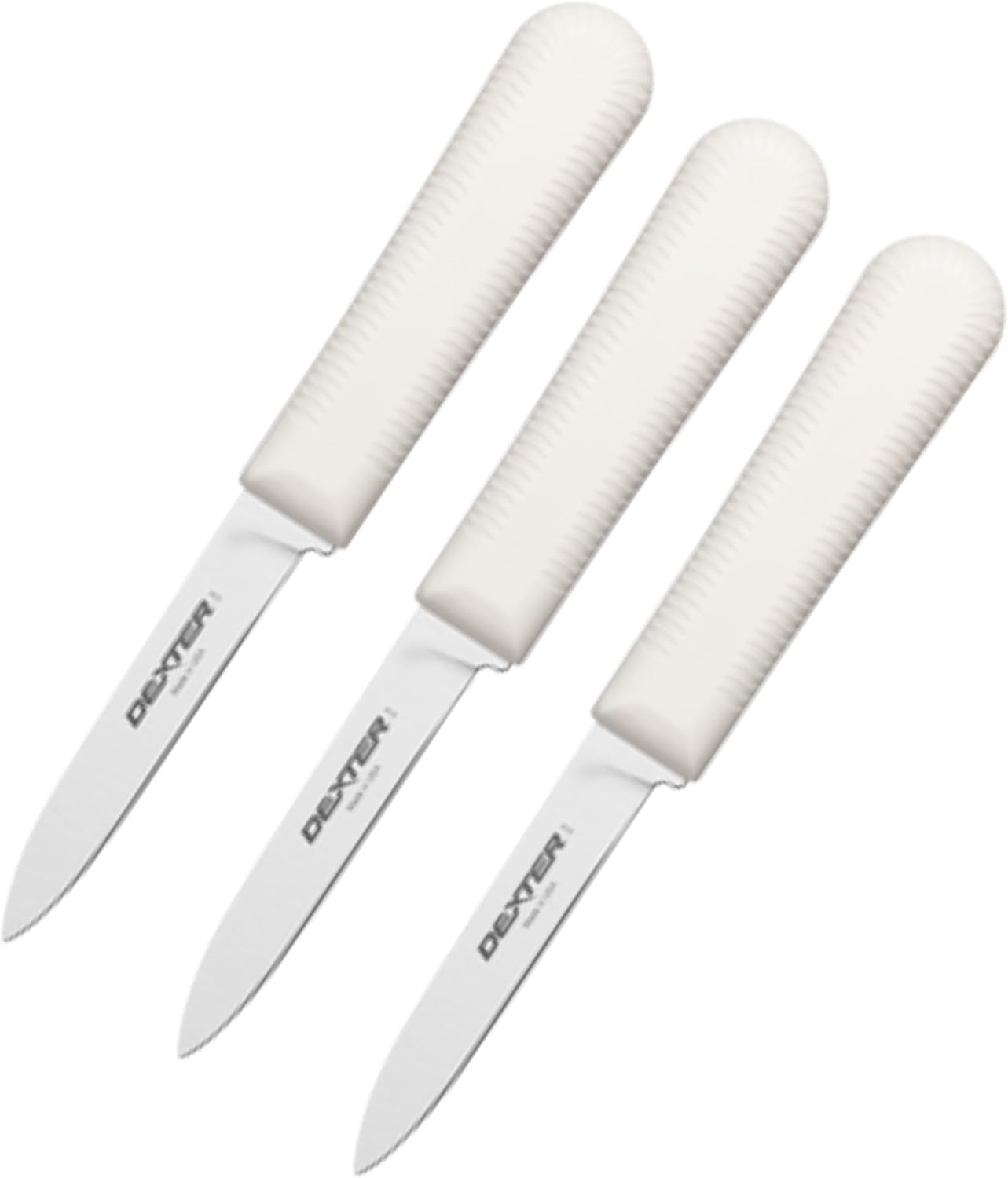 Dexter Sani-Safe 3-Pack of 3¼ Paring Knives, White Handle, DEXSTEEL Blades | Ideal for Precise Peeling & Carving Fruits and Vegetables, NSF Certified