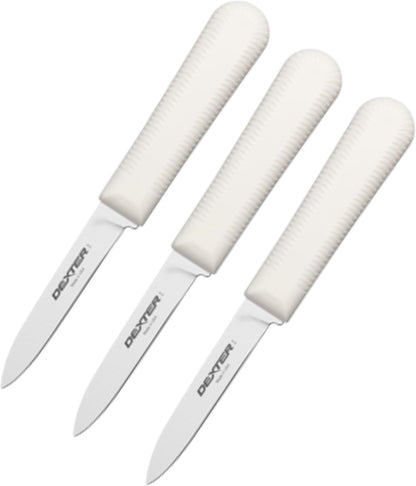 Dexter Sani-Safe 3-Pack of 3¼ Paring Knives, White Handle, DEXSTEEL Blades | Ideal for Precise Peeling & Carving Fruits and Vegetables, NSF Certified