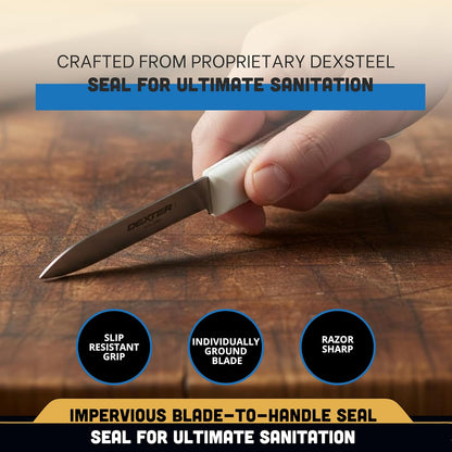 Dexter Sani-Safe 3-Pack of 3¼ Paring Knives, White Handle, DEXSTEEL Blades | Ideal for Precise Peeling & Carving Fruits and Vegetables, NSF Certified