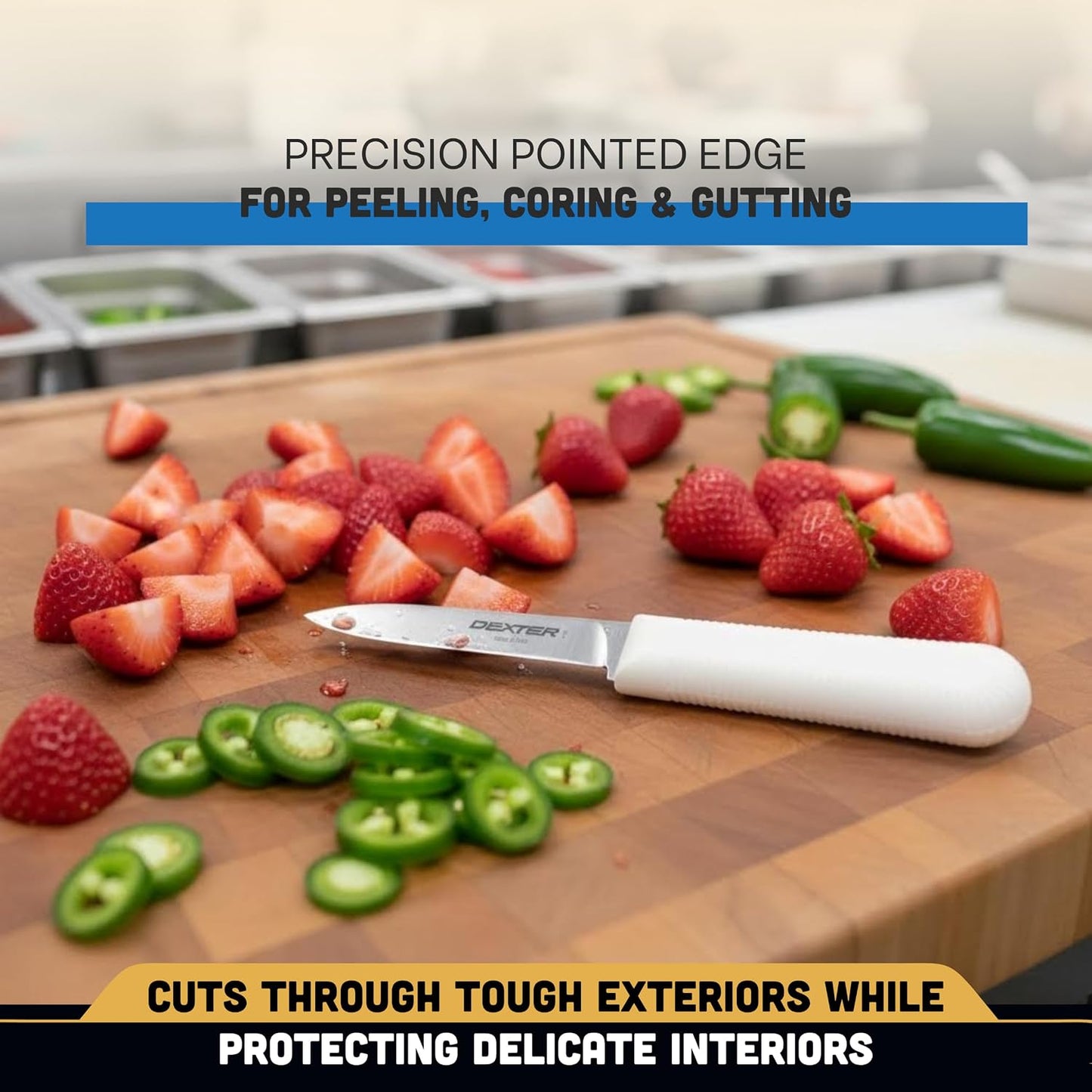 Dexter Sani-Safe 3-Pack of 3¼ Paring Knives, White Handle, DEXSTEEL Blades | Ideal for Precise Peeling & Carving Fruits and Vegetables, NSF Certified