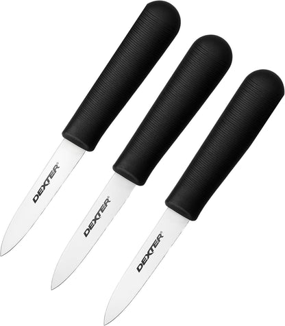 Dexter Sani-Safe 3-Pack of 3¼ Paring Knives, White Handle, DEXSTEEL Blades | Ideal for Precise Peeling & Carving Fruits and Vegetables, NSF Certified