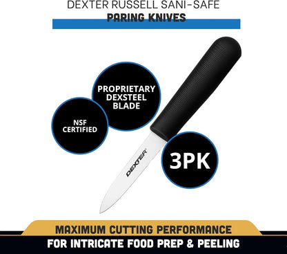 Dexter Sani-Safe 3-Pack of 3¼ Paring Knives, White Handle, DEXSTEEL Blades | Ideal for Precise Peeling & Carving Fruits and Vegetables, NSF Certified