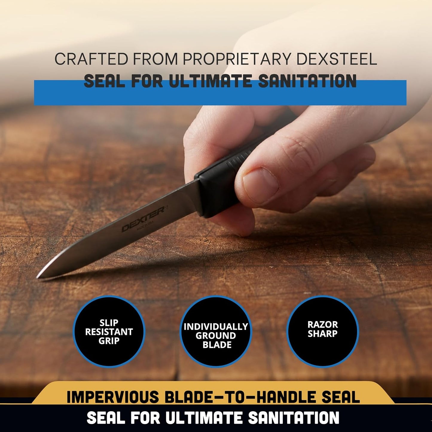 Dexter Sani-Safe 3-Pack of 3¼ Paring Knives, White Handle, DEXSTEEL Blades | Ideal for Precise Peeling & Carving Fruits and Vegetables, NSF Certified