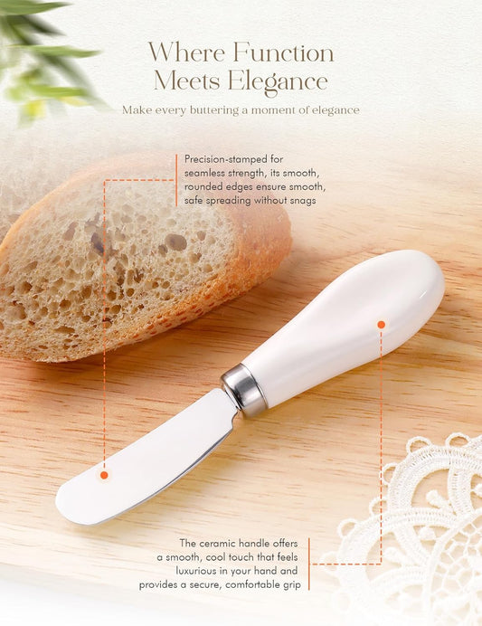 Stainless Steel Butter Spreader Knife 2 Pack with Handle for Kitchen White | Dishwasher Safe, for Soft & Hard Cheese, Jam, Cold Butter
