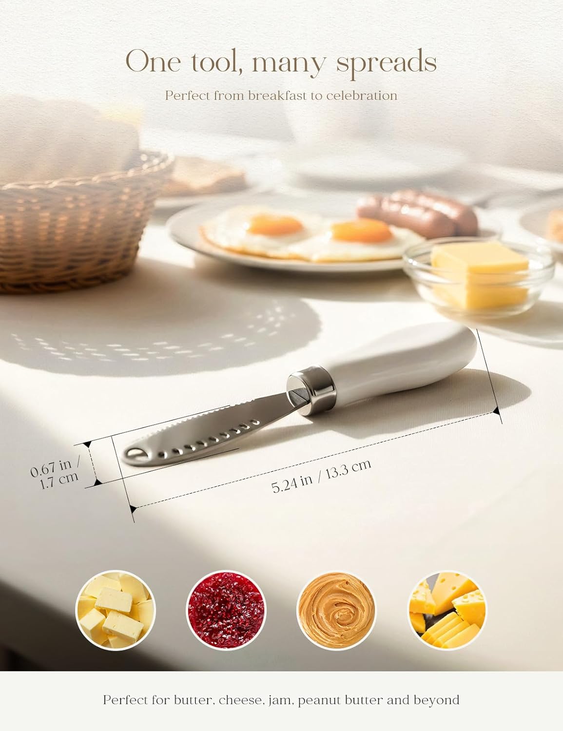 Stainless Steel Butter Spreader Knife 2 Pack with Handle for Kitchen White | Dishwasher Safe, for Soft & Hard Cheese, Jam, Cold Butter