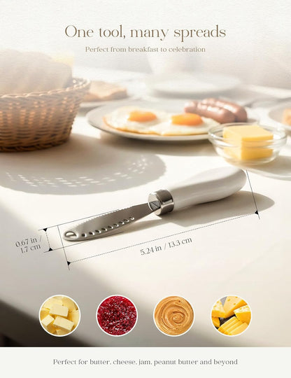 Stainless Steel Butter Spreader Knife 2 Pack with Handle for Kitchen White | Dishwasher Safe, for Soft & Hard Cheese, Jam, Cold Butter
