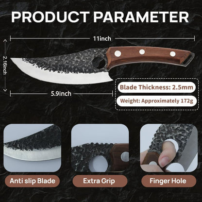 Hand‑Forged Butcher Knife,Curved Boning Knife | 5.9 Inch High Carbon Steel Hammered Blade with Wood Handle,Multipurpose Kitchen and Outdoor BBQ Knife with Premium Gift Box