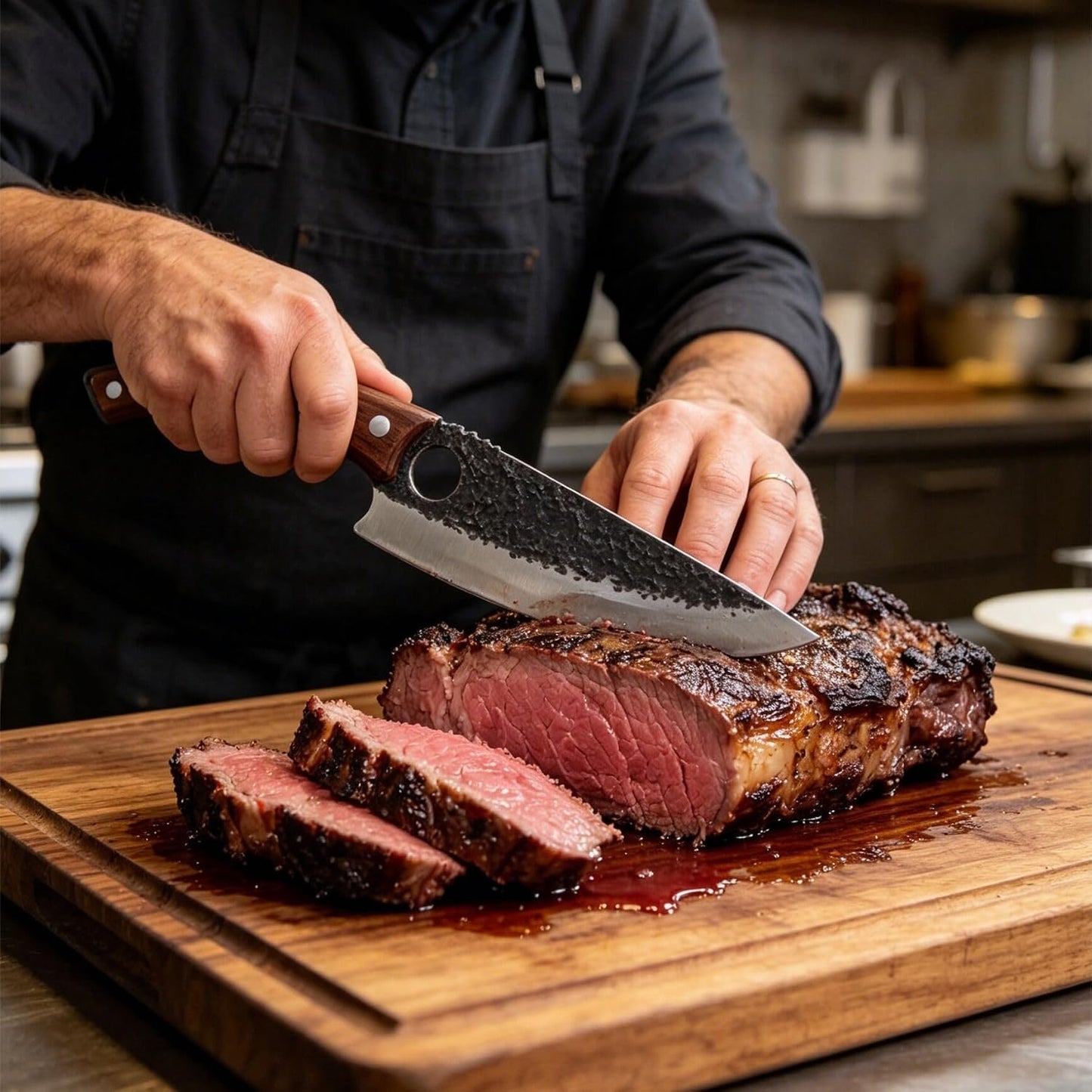 Hand‑Forged Butcher Knife,Curved Boning Knife | 5.9 Inch High Carbon Steel Hammered Blade with Wood Handle,Multipurpose Kitchen and Outdoor BBQ Knife with Premium Gift Box