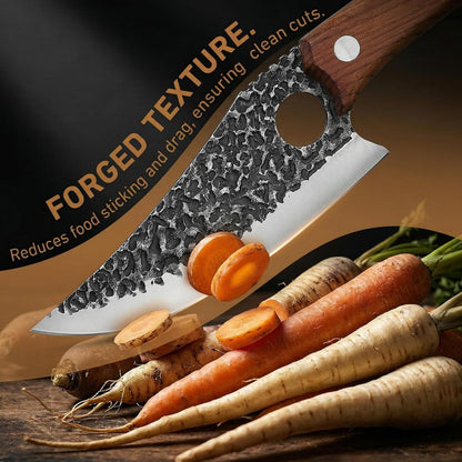 Hand‑Forged Butcher Knife,Curved Boning Knife | 5.9 Inch High Carbon Steel Hammered Blade with Wood Handle,Multipurpose Kitchen and Outdoor BBQ Knife with Premium Gift Box