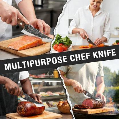 Hand‑Forged Butcher Knife,Curved Boning Knife | 5.9 Inch High Carbon Steel Hammered Blade with Wood Handle,Multipurpose Kitchen and Outdoor BBQ Knife with Premium Gift Box
