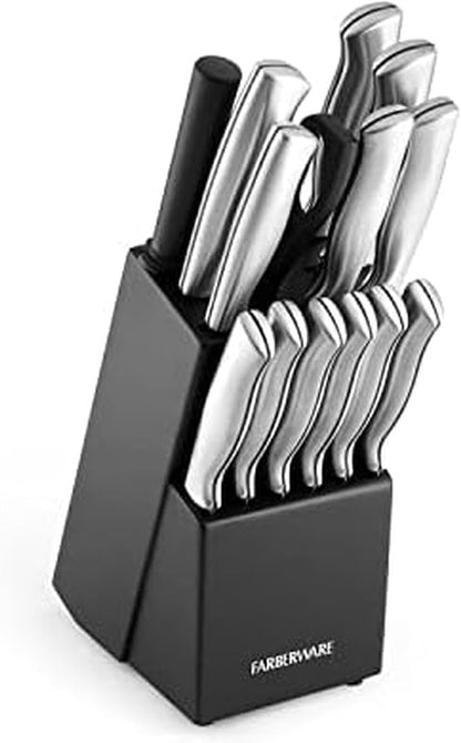 15-Piece Kitchen Knife Set, High-Carbon Stainless Steel Blades with Wood Block, Steak Knives, Sharpening Tool & All-Purpose Shears, Razor Sharp, Ergonomic Stainless Steel Handles