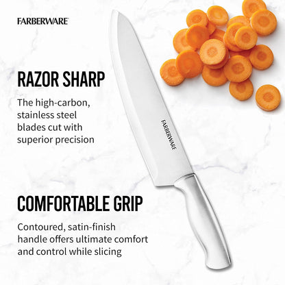 15-Piece Kitchen Knife Set, High-Carbon Stainless Steel Blades with Wood Block, Steak Knives, Sharpening Tool & All-Purpose Shears, Razor Sharp, Ergonomic Stainless Steel Handles