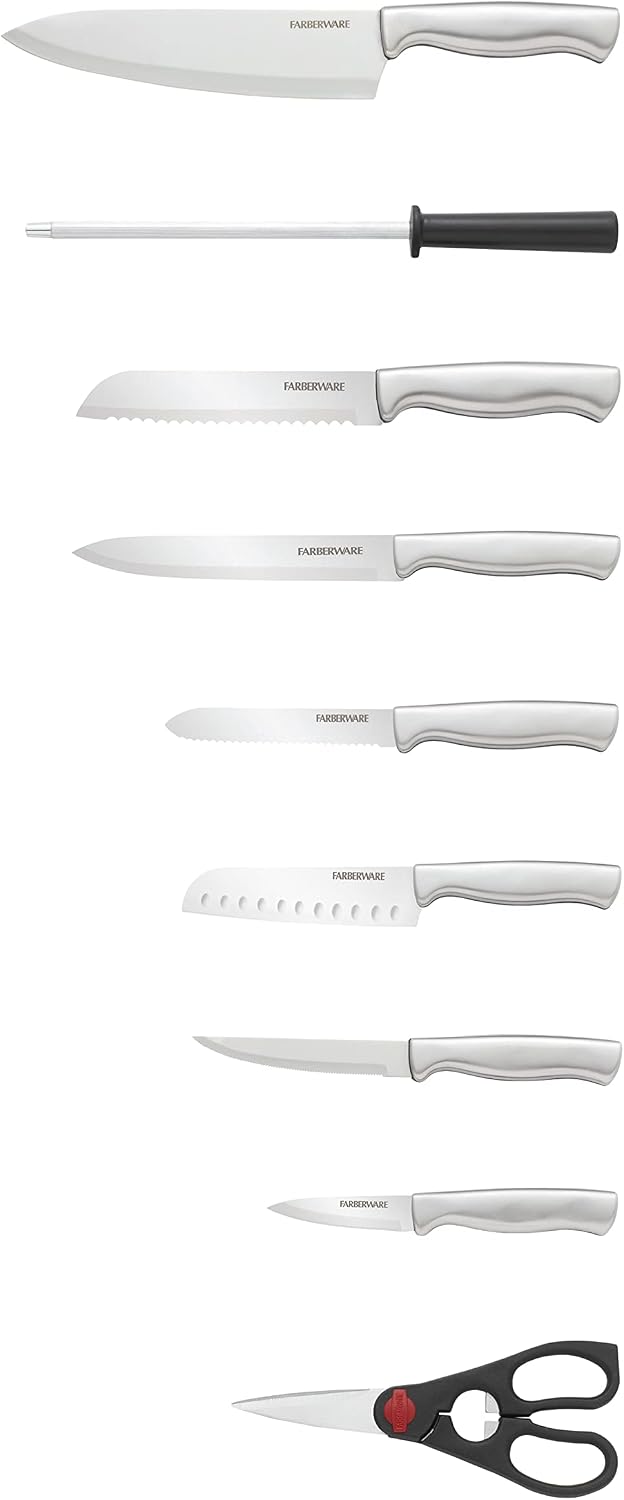 15-Piece Kitchen Knife Set, High-Carbon Stainless Steel Blades with Wood Block, Steak Knives, Sharpening Tool & All-Purpose Shears, Razor Sharp, Ergonomic Stainless Steel Handles