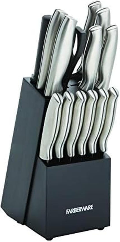15-Piece Kitchen Knife Set, High-Carbon Stainless Steel Blades with Wood Block, Steak Knives, Sharpening Tool & All-Purpose Shears, Razor Sharp, Ergonomic Stainless Steel Handles