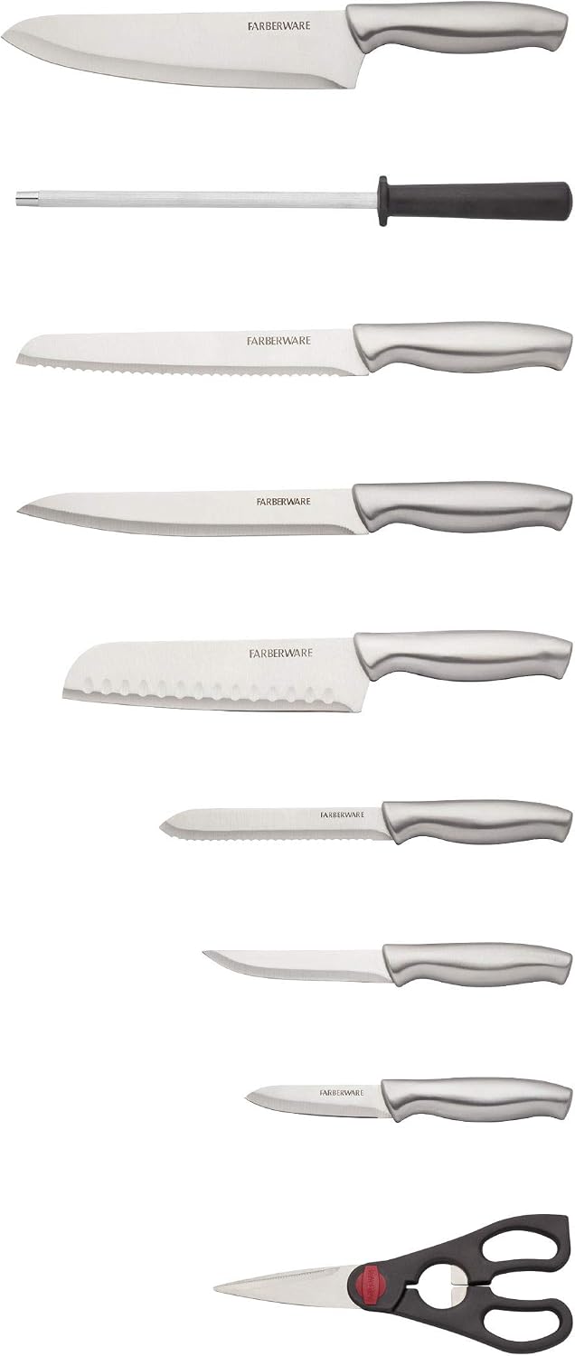15-Piece Kitchen Knife Set, High-Carbon Stainless Steel Blades with Wood Block, Steak Knives, Sharpening Tool & All-Purpose Shears, Razor Sharp, Ergonomic Stainless Steel Handles