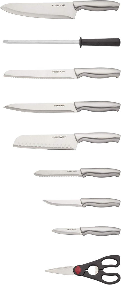 15-Piece Kitchen Knife Set, High-Carbon Stainless Steel Blades with Wood Block, Steak Knives, Sharpening Tool & All-Purpose Shears, Razor Sharp, Ergonomic Stainless Steel Handles