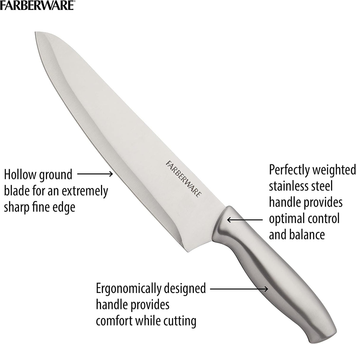 15-Piece Kitchen Knife Set, High-Carbon Stainless Steel Blades with Wood Block, Steak Knives, Sharpening Tool & All-Purpose Shears, Razor Sharp, Ergonomic Stainless Steel Handles