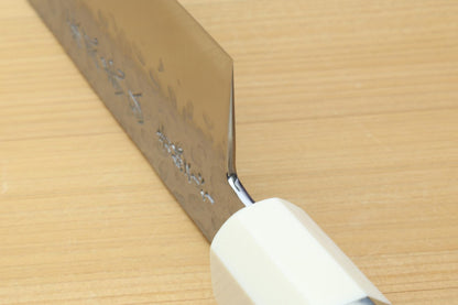 Yoshihiro Super Blue Steel Stainless Clad Hammered Gyuto Chefs Knife Howlite White Handle (8.25"(210mm) & Saya)