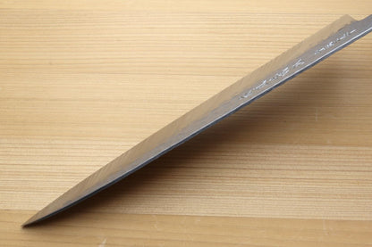 Yoshihiro Super Blue Steel Stainless Clad Hammered Gyuto Chefs Knife Howlite White Handle (8.25"(210mm) & Saya)