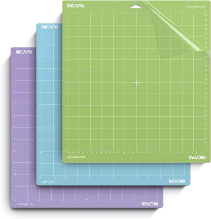 Replacement Cutting Mat(12x12 inch）for Cricut Maker /3/Explore 3/Air /2/One (6pack-3xStandard、Light、Strong、Fabric) Adhesive&Sticky Non-Slip Flexible Square Gridded Cut Mats Set
